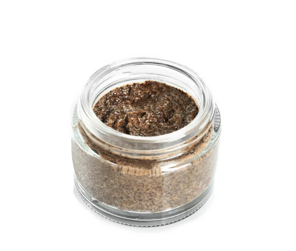 Glass jar of coffee natural scrub — Stock Photo, Image