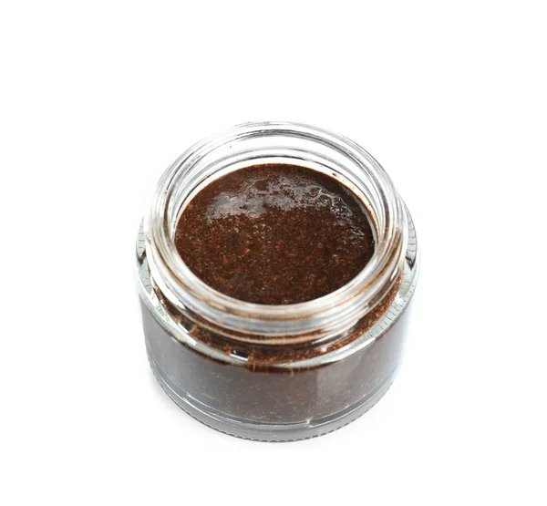 Glass jar of coffee natural scrub — Stock Photo, Image