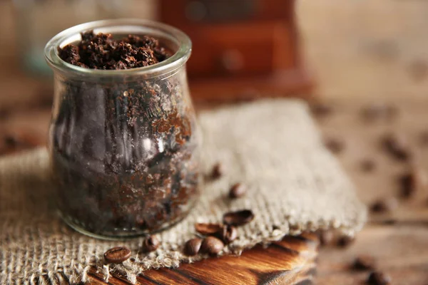 Coffee body scrub in glass jar