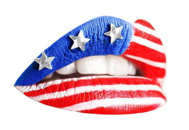 Kadın dudakları ile ABD bayrağı makyaj 