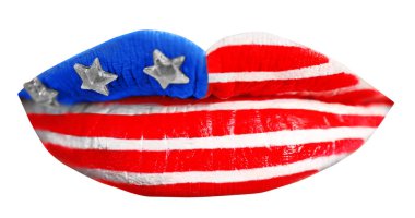 Kadın dudakları ile ABD bayrağı makyaj 