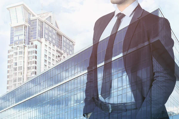 Double exposure of man and cityscape background. Business concept.