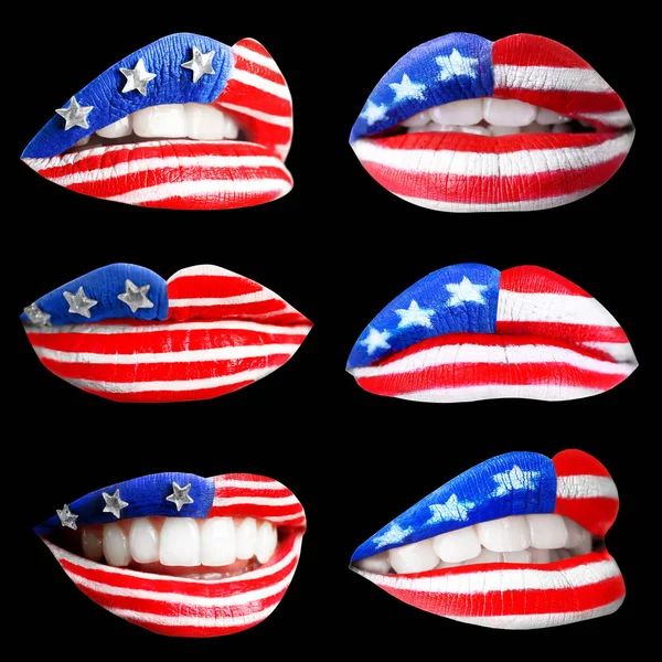 Lèvres féminines avec maquillage drapeau américain — Photo