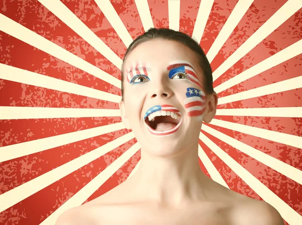 Woman with creative USA flag makeup — Stock Photo, Image