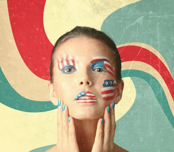 woman with creative USA flag makeup