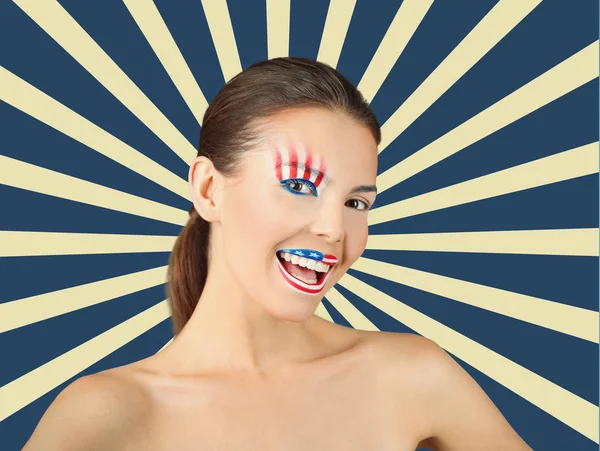 Woman with creative USA flag makeup — Stock Photo, Image