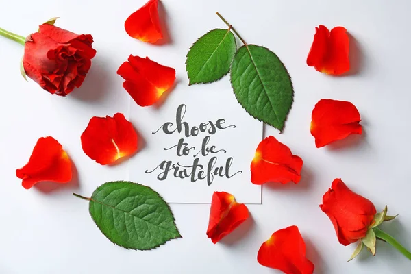 Papel com pétalas de rosa vermelha e folhas — Fotografia de Stock