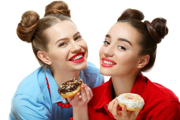 Women with tasty donuts — 스톡 사진