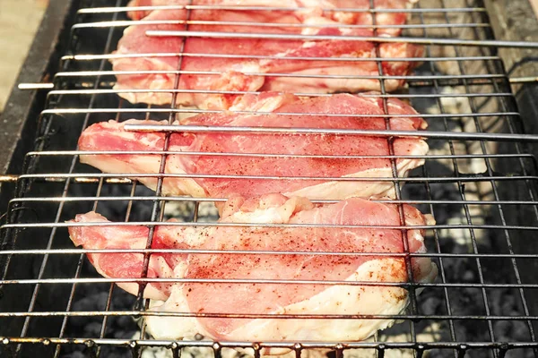 Raw steak on grill — Stock Photo, Image