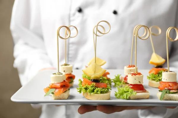 Plate with assorted canapes — Stock Photo, Image