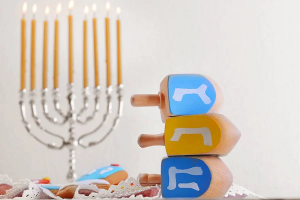 Dreidels di legno per Hanukkah — Foto Stock