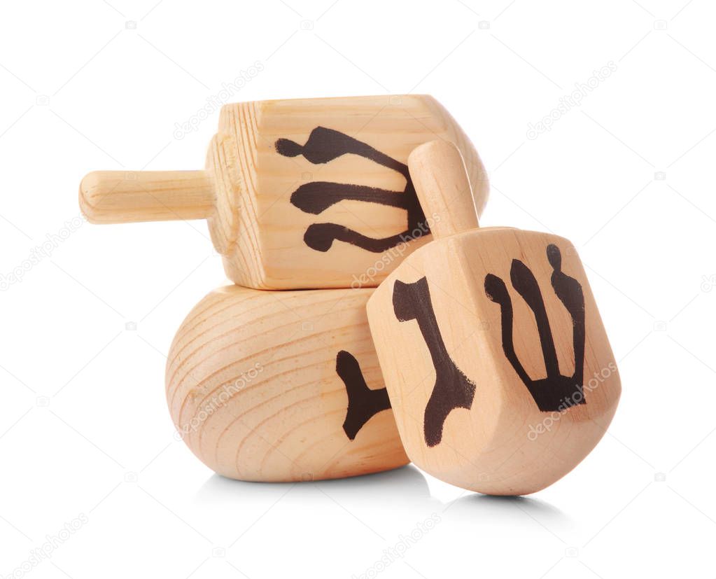 Wooden dreidels for Hanukkah 