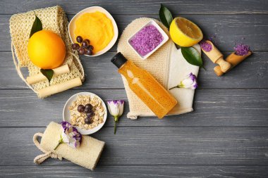 Vücut Bakımı peeling ahşap arka plan olarak ayarla