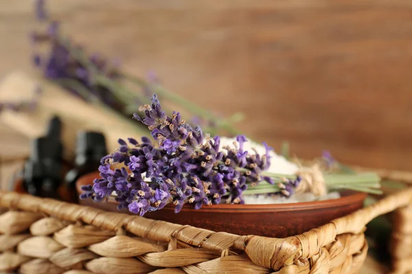 Lavender, aroma oil and sea salt — Stock Photo, Image