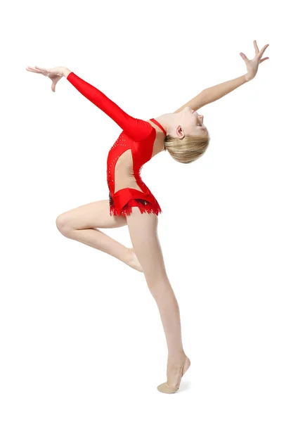 Young girl doing gymnastics, isolated on white — Stock Photo, Image