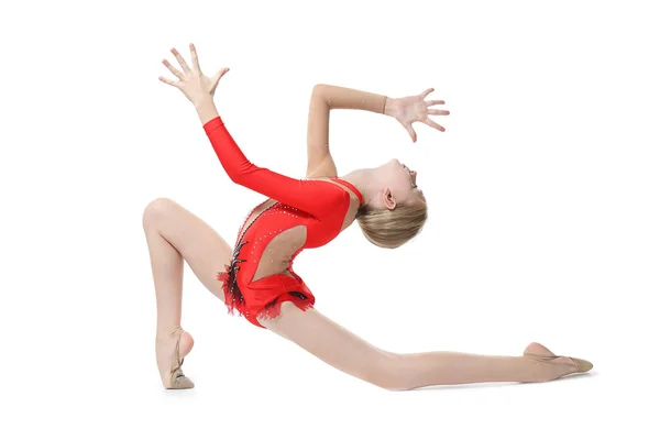 Jeune fille faisant de la gymnastique, isolé sur blanc — Photo