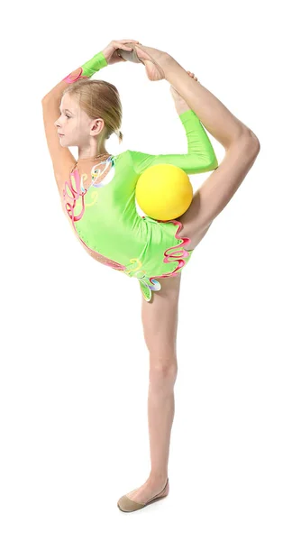 Chica joven haciendo gimnasia con pelota, aislado en blanco —  Fotos de Stock