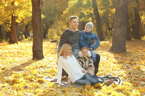 Szczęśliwa rodzina odpoczynku w pięknym parku jesień — Zdjęcie stockowe