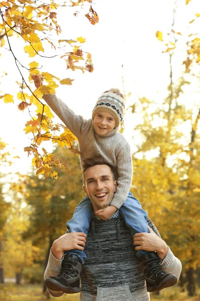 Baba ve oğul güzel sonbahar Park — Stok fotoğraf