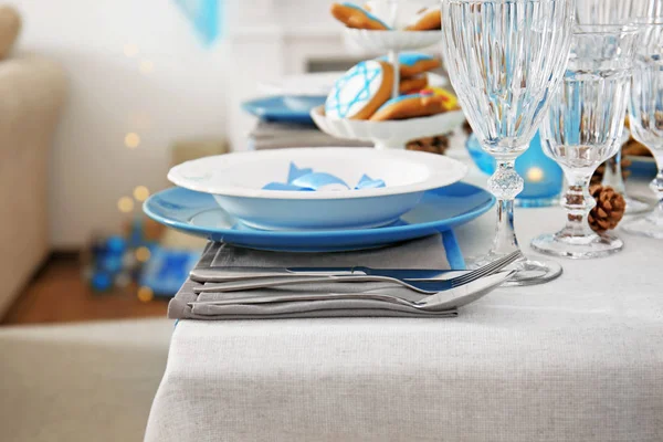 Table served for Hanukkah — Stock Photo, Image