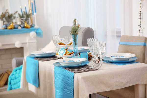 Table served for Hanukkah — Stock Photo, Image