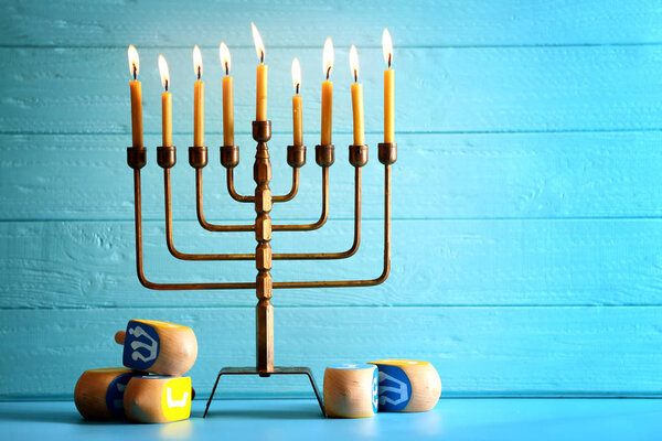 Menorah with candles for Hanukkah