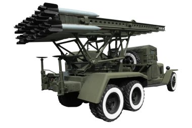 Multiple launch rocket system on white background clipart