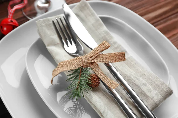 Nastavení stolu pro vánoční večeři — Stock fotografie