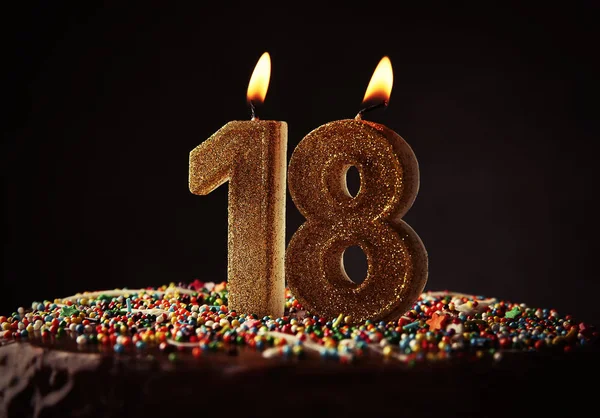 Birthday cake with burning candles — Stock Photo, Image