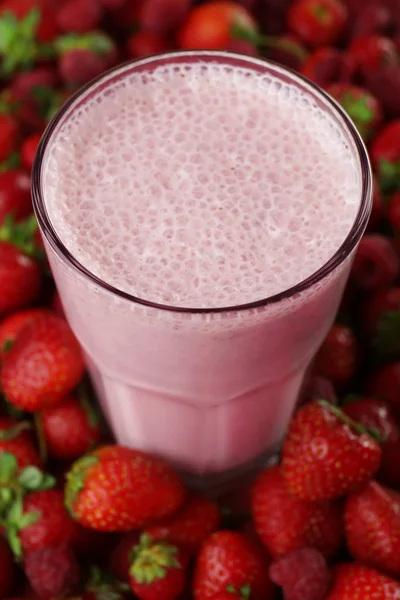 Strawberries milkshake closeup — Stock Photo, Image