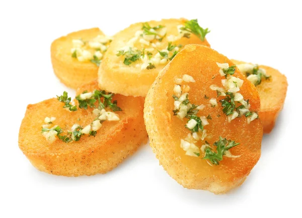 Fatias de pão de alho francês isoladas em branco — Fotografia de Stock