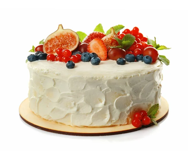 Смачний вершковий торт з ягодами — стокове фото