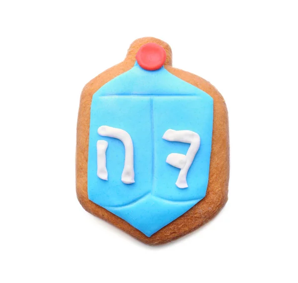 Smakelijke geglazuurde cookie voor Hanukkah, op witte achtergrond — Stockfoto