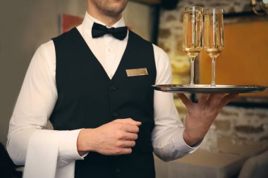 Waiter serving champagne clipart