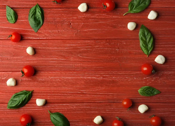 Tomates fraîches, feuilles de basilic et mozzarella — Photo