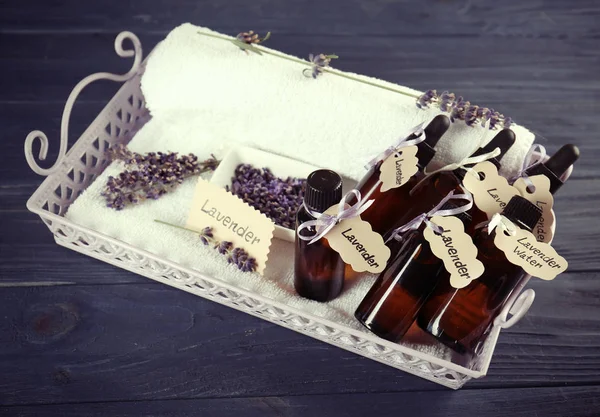 Lavender flowers and bottles — Stock Photo, Image