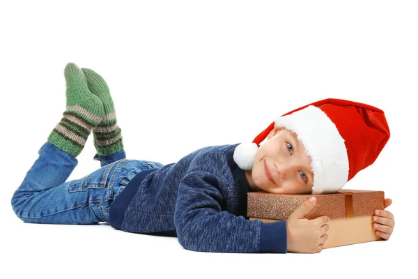 Niño en sombrero de Santa —  Fotos de Stock