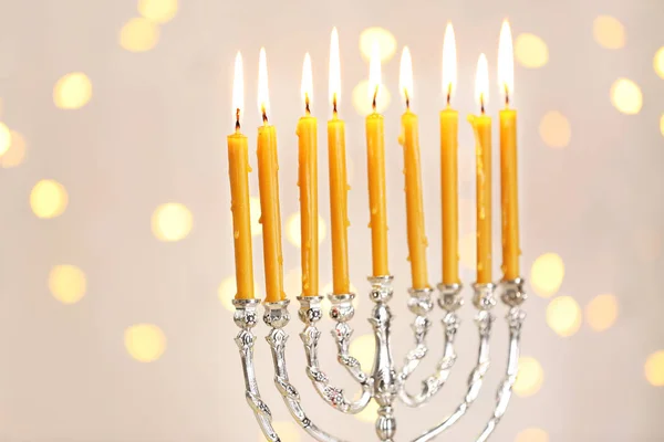 Menorah with candles for Hanukkah — Stock Photo, Image