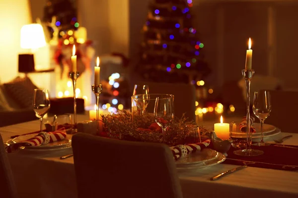 Close up view of table served for Christmas dinner — Stock Photo, Image