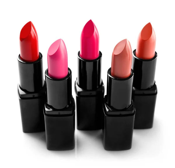 Assortiment van lippenstift op wit — Stockfoto