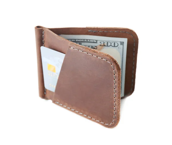 Opened brown leather wallet — Stock Photo, Image