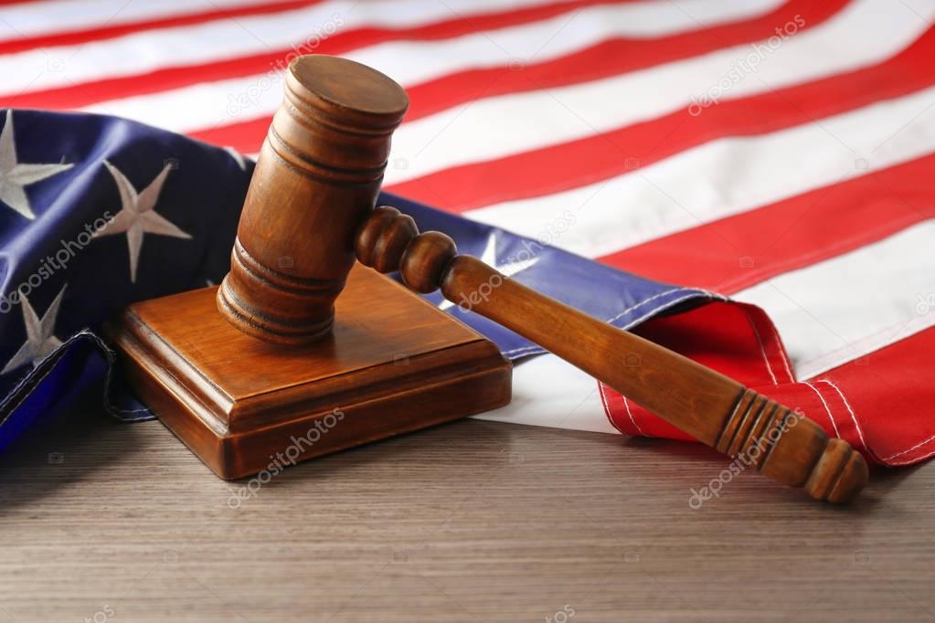 Judge gavel and American flag