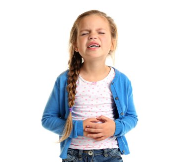 Cute little girl suffering from stomach ache  clipart