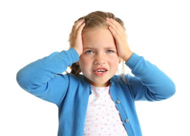 Sevimli küçük kız baş ağrısı acı 