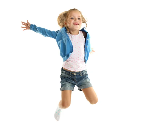 Komik küçük kız atlama — Stok fotoğraf