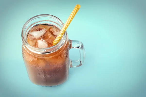 Jar of iced coffee with milk — Stock Photo, Image