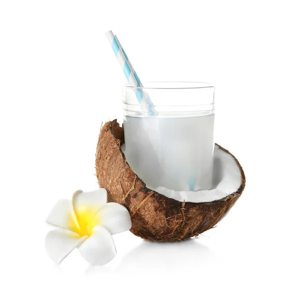 Tasty milk shake with coconut and flower — Stock Photo, Image