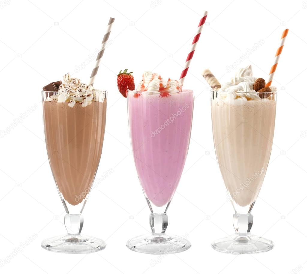 Glasses with delicious milk shakes