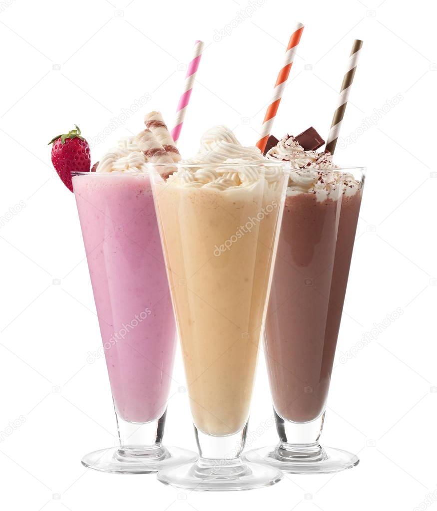 Glasses with delicious milk shakes