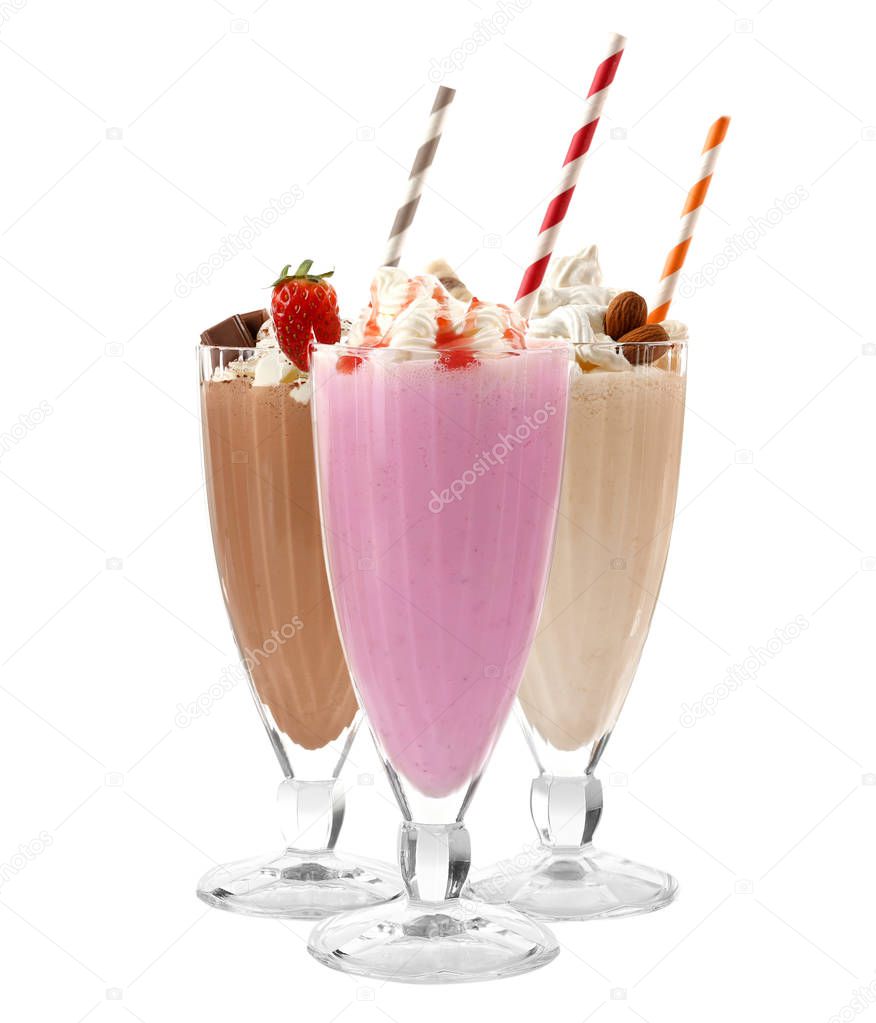 Glasses with delicious milk shakes 